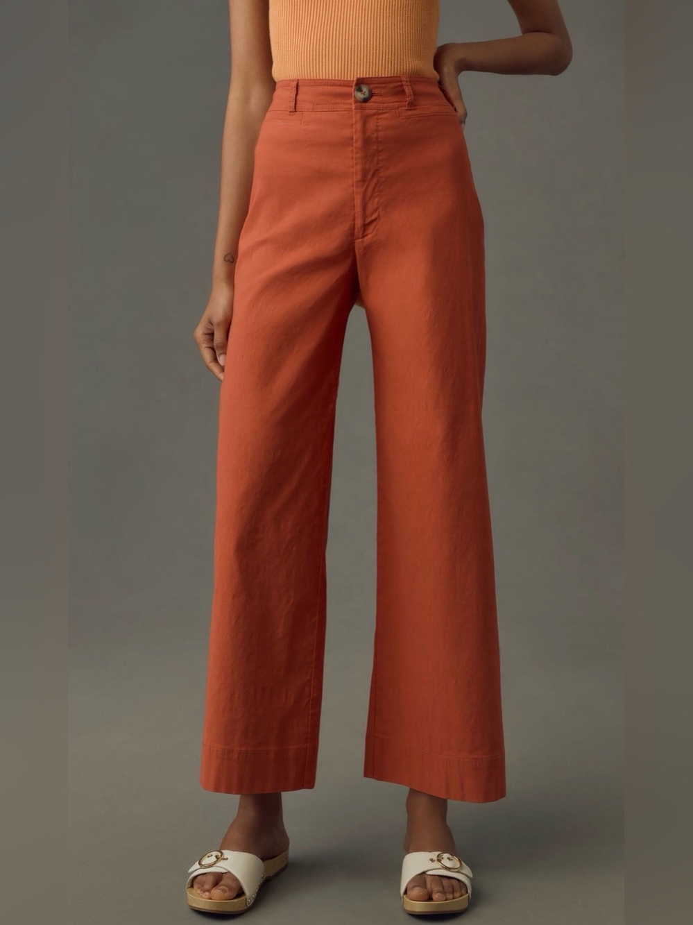MAEVE Effie High-Rise Crop Wide Leg Pants LINEN Cedar 26
